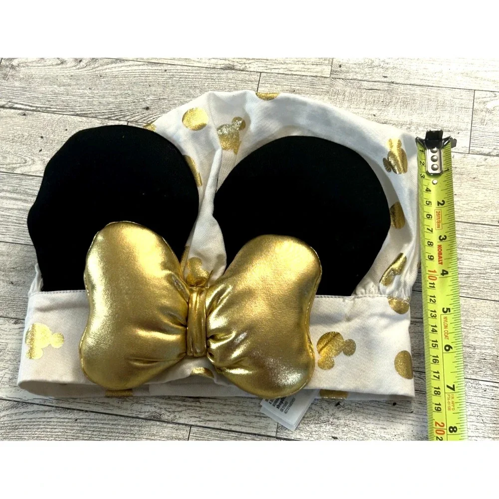 Disney Store Minnie Mouse Chef‎ Hat w/Ears Gold Accents & Bow One Size